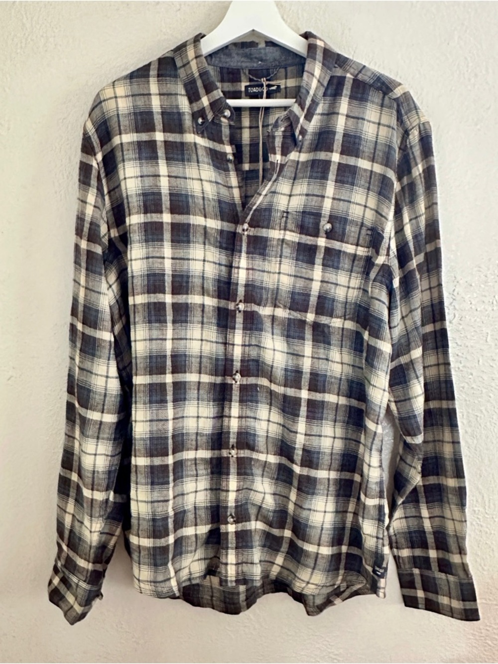 Toad&Co Men's Brown and Blue Plaid Button-Down Shirt, Size Large, New with Tags